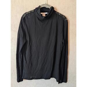 LES COPAINS black lace detail turtleneck thermal top sz 46/10
